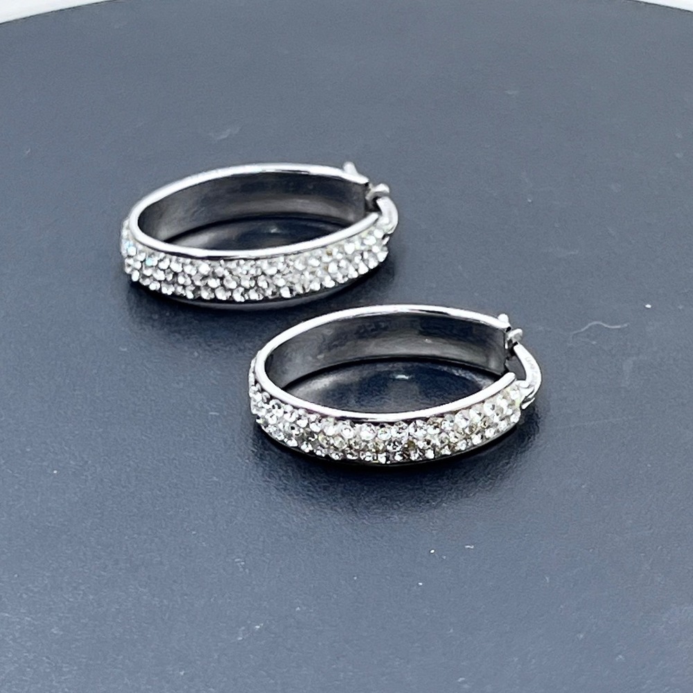 Leau Turkey 925 1/15 14K Gold Filled Sterling Crystal Glitter Hoop Earrings